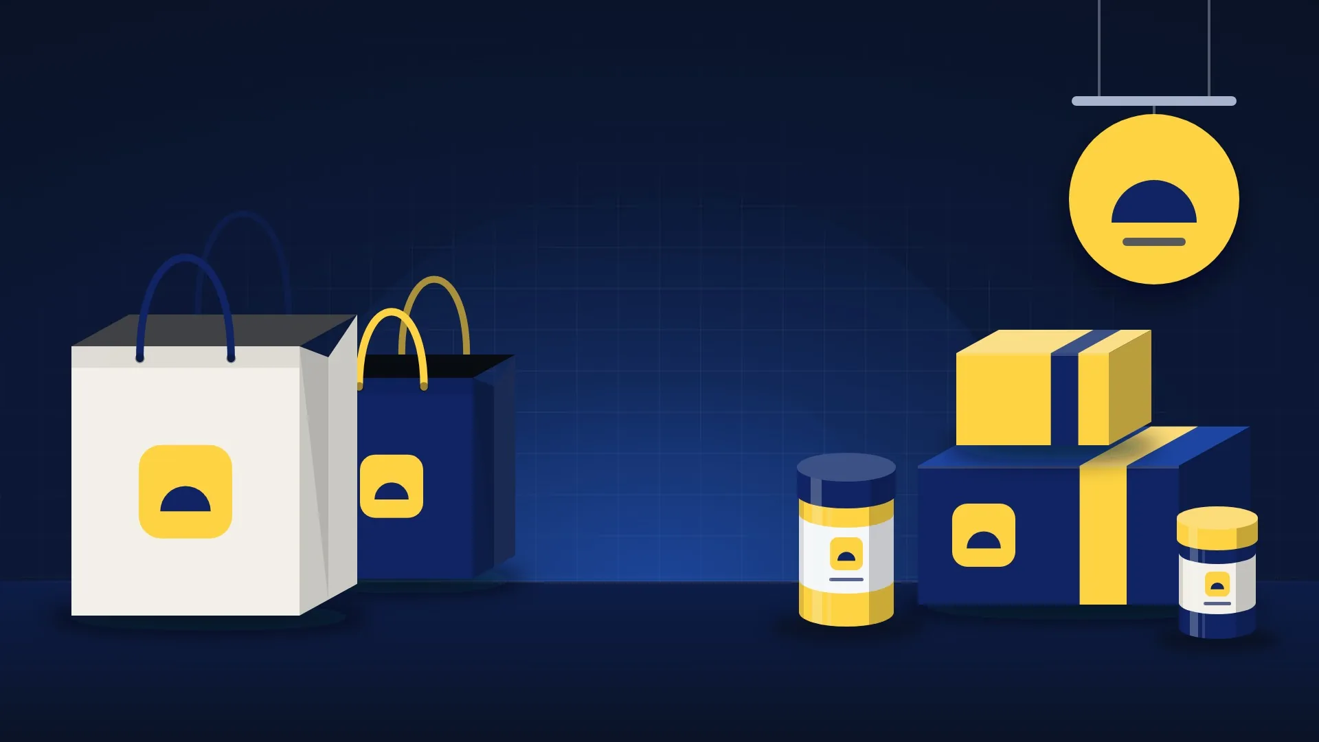 Progetto tipo, packaging: borse, scatole, barattoli e insegna con il marchio